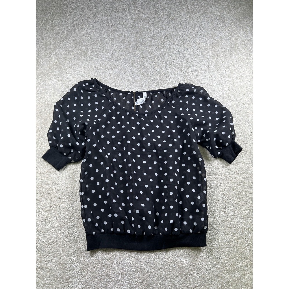 Aeropostale Shirt Womens Small Polka Dot Sheer Puff Sleeve Pullover Top Blouse